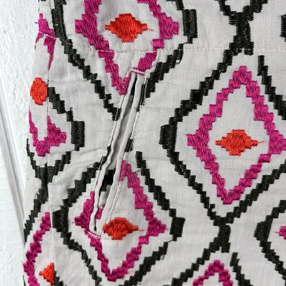 Loft Women Rivera High Rise Shorts Size 4 Casual Linen Embroidery Tribal Boho - Picture 4 of 9